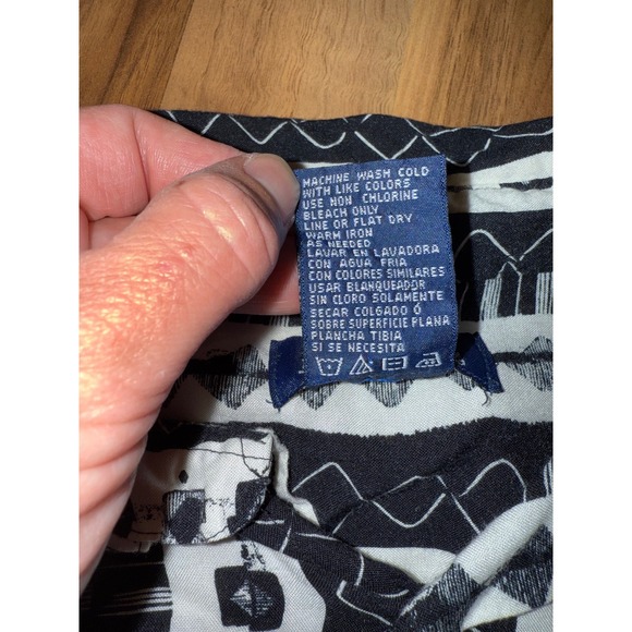 Honors Mens Short Sleeve Button Up Shirt Black White Patterned Large retro boho - Picture 5 of 7